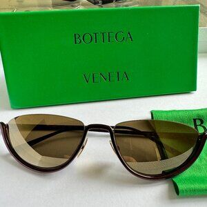 Bottega Veneta Cat Eye Half-Rim Sunglasses Gold reflective lens & bronze frame